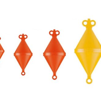 Conical mooring buoys CANSB Marine Plastics in red and yellow