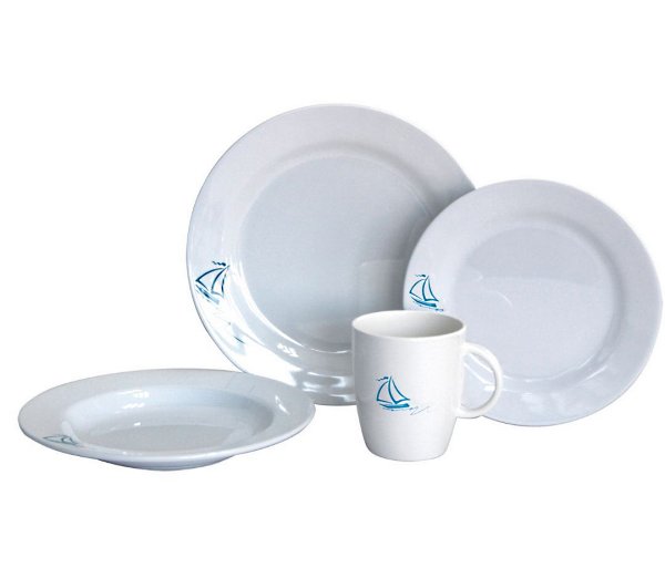 Σερβίτσιο 16 Τεμαχίων με Ναυτικό Σχέδιο 1 16-piece nautical dinnerware set with sailboat motif
