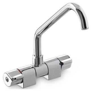 Double inox galley faucet for boats with swivelling spout