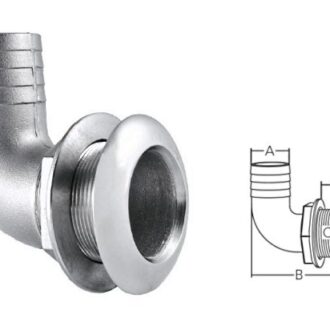 Inox angled drain fitting for boat hose connection ¾″–1½″