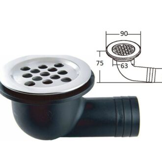Stainless steel and PVC 90-degree marine deck drain