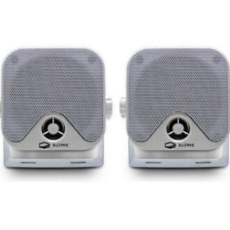 Pair of white waterproof marine box speakers with mounting brackets