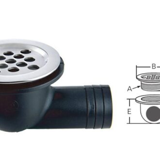 PVC 90 degree drain fitting with 38/50 mm hose outlet for boat deck