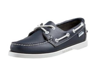 SailMarine navy leather deck shoes with white sole