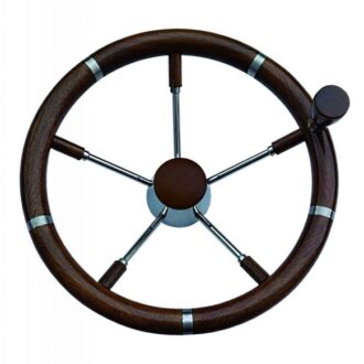Teak and stainless-steel boat steering wheel Ø35 cm with handle 5 spokes