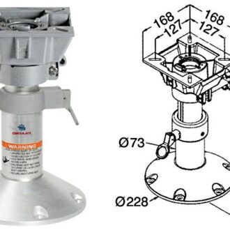 Telescopic aluminium boat seat pedestal with rotating top and 228 mm base