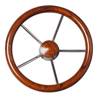 Ultraflex V62 stainless steel and teak wood boat steering wheel 350mm