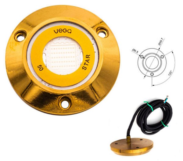 Φως Υποβρύχιο VEGA STAR 50W Νav. Bronze — Ø100 mm / 5000 Lm 1 Underwater light VEGA STAR 50W bronze 100mm