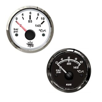 Stainless steel 0–10 bar oil pressure gauge 52 mm – white and black