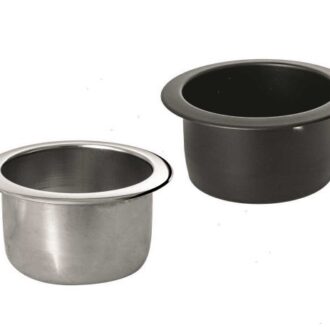 Recessed cup holder 70 mm in stainless steel and black plastic