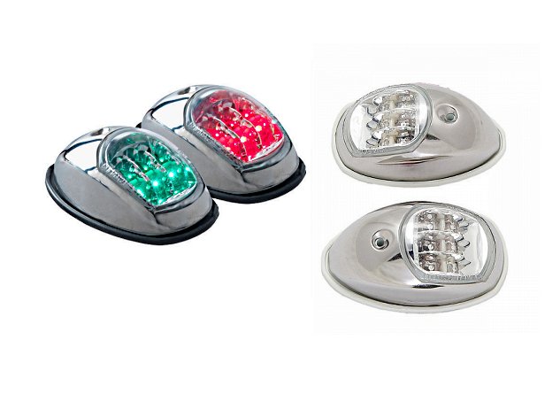 Φανός πλευρικός inox LED κόκκινος–πράσινος με βάση λευκή ή μαύρη 1 Stainless steel LED red and green side navigation light