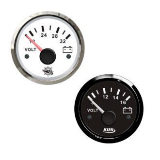 Stainless steel marine voltmeter 52 mm – white and black dial