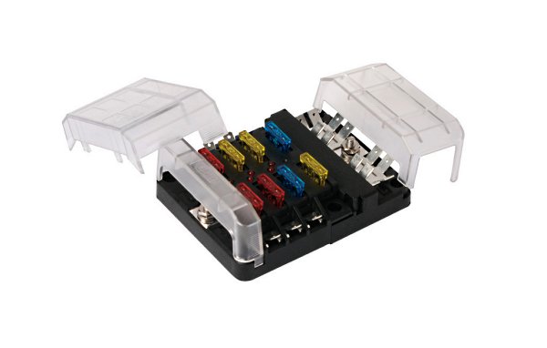 Ασφαλειοθήκη Λεπίδας 6 Θέσεων Με LED 1 6-way blade fuse box with LED indicators and clear cover