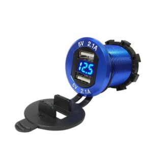 Dual USB socket with illuminated voltmeter