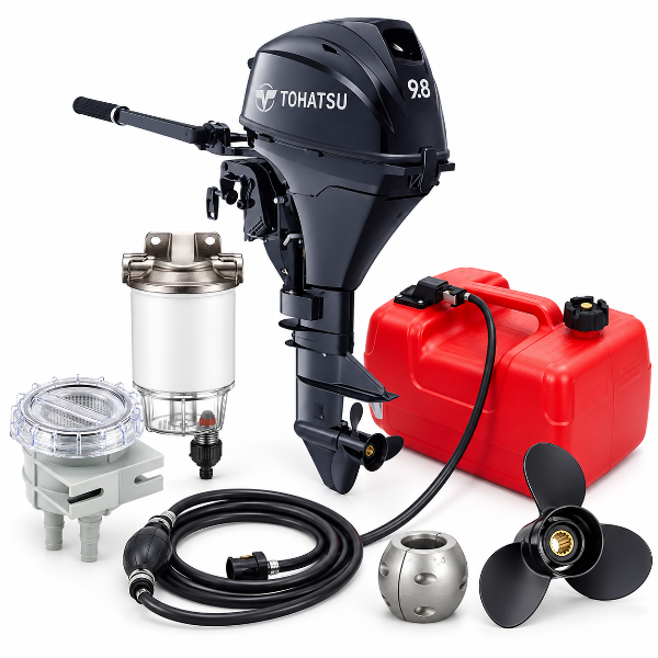 Marine engine equipment – Outboard motor, fuel tank, fuel water separator, raw water strainer and engine maintenance accessories