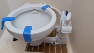 Osculati manual marine toilet installed on a sailing boat